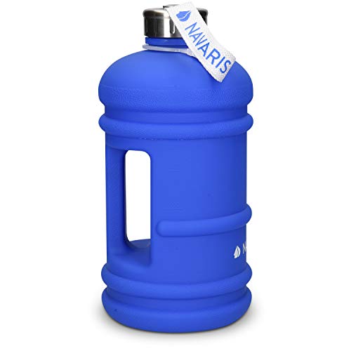 Navaris Botella Deportiva XXL - Bidón de Agua sin BPA - Cantimplora con Tapa y asa - Garrafa Grande de 2.2 litros para Fitness Ciclismo Senderismo