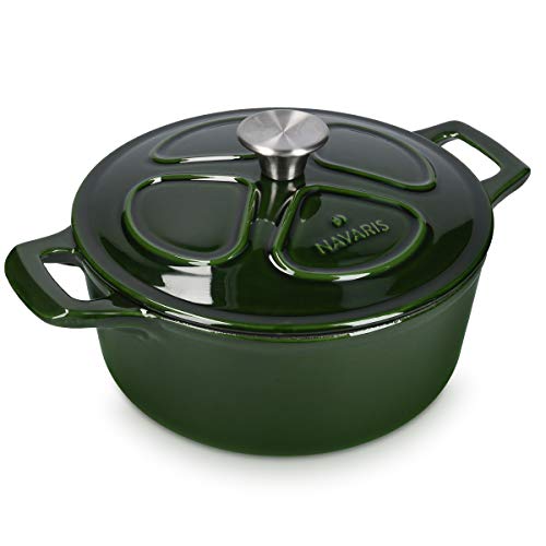 Navaris Cacerola de Hierro Fundido con Tapa - Cazuela con 2 Asas para cocinar en Horno Plancha - Olla cocotte Redonda 24 CM - Marmita de 3.5 L - Verde Navaris Cacerola de Hierro Fundido con Tapa - Cazuela con 2 Asas para cocinar en Horno Plancha - Olla cocotte Redonda 24 CM - Marmita de 3.5 L - Verde