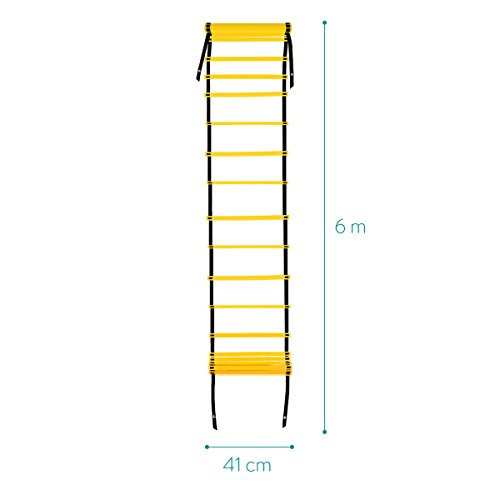 Navaris Escalera de Entrenamiento - Escalera para Hacer Deporte de 6M - para Mejorar Agilidad Velocidad coordinación - con 2 Bolsos Navaris Escalera de Entrenamiento - Escalera para Hacer Deporte de 6M - para Mejorar Agilidad Velocidad coordinación - con 2 Bolsos