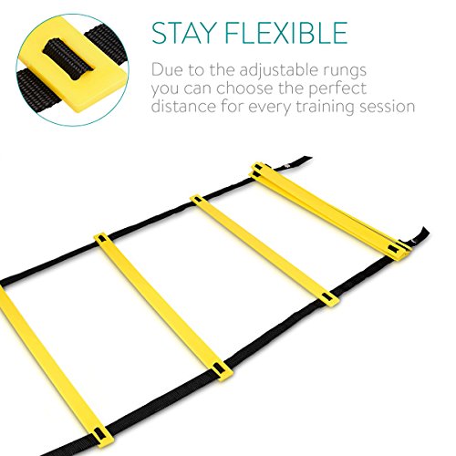 Navaris Escalera de Entrenamiento - Escalera para Hacer Deporte de 6M - para Mejorar Agilidad Velocidad coordinación - con 2 Bolsos Navaris Escalera de Entrenamiento - Escalera para Hacer Deporte de 6M - para Mejorar Agilidad Velocidad coordinación - con 2 Bolsos