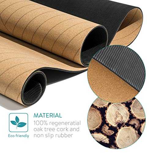 Navaris Esterilla de Yoga de Corcho Antideslizante - Alfombra para Entrenamiento de Gimnasia - Colchoneta de 183 x 61 x 0.5CM con Correa de Transporte Navaris Esterilla de Yoga de Corcho Antideslizante - Alfombra para Entrenamiento de Gimnasia - Colchoneta de 183 x 61 x 0.5CM con Correa de Transporte