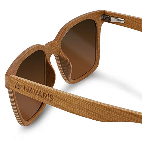 Navaris Gafas de sol de madera filtro UV - Marco de madera multicapa - Lentes polarizadas - Estuche de corcho - Gafas de sol retro unisex - Marrón Navaris Gafas de sol de madera filtro UV - Marco de madera multicapa - Lentes polarizadas - Estuche de corcho - Gafas de sol retro unisex - Marrón