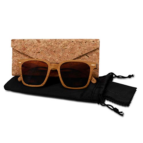 Navaris Gafas de sol de madera filtro UV - Marco de madera multicapa - Lentes polarizadas - Estuche de corcho - Gafas de sol retro unisex - Marrón Navaris Gafas de sol de madera filtro UV - Marco de madera multicapa - Lentes polarizadas - Estuche de corcho - Gafas de sol retro unisex - Marrón