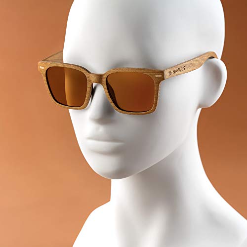 Navaris Gafas de sol de madera filtro UV - Marco de madera multicapa - Lentes polarizadas - Estuche de corcho - Gafas de sol retro unisex - Marrón Navaris Gafas de sol de madera filtro UV - Marco de madera multicapa - Lentes polarizadas - Estuche de corcho - Gafas de sol retro unisex - Marrón