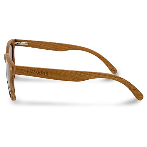 Navaris Gafas de sol de madera filtro UV - Marco de madera multicapa - Lentes polarizadas - Estuche de corcho - Gafas de sol retro unisex - Marrón