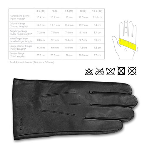 Navaris Guantes con función táctil 100% cuero de napa para hombre - Piel de cordero con forro de cachemir