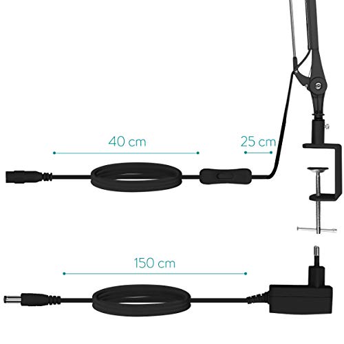 Navaris lámpara LED de escritorio - Luz plegable de aluminio con soporte fijo para mesa - Iluminación LED 10W 700LM con brillo ajustable en negro