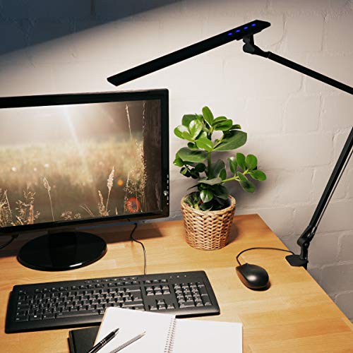 Navaris lámpara LED de escritorio - Luz plegable de aluminio con soporte fijo para mesa - Iluminación LED 10W 700LM con brillo ajustable en negro