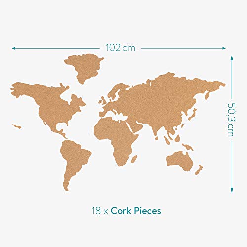 Navaris Mapa de Corcho Pared - Mapamundi Autoadhesivo para Fotos Banderas Carteles - con 10x Chincheta para marcar Lugares visitados - 102 x 50.3 CM Navaris Mapa de Corcho Pared - Mapamundi Autoadhesivo para Fotos Banderas Carteles - con 10x Chincheta para marcar Lugares visitados - 102 x 50.3 CM