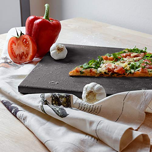 Navaris Piedra para pizza refractaria - Base rectangular para horno barbacoa o leña - Placa de cordierita para hornear pan - 38 x 30 x 1.5 CM - Negro