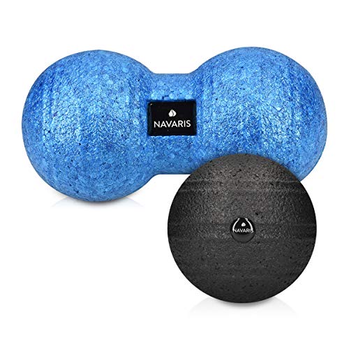 Navaris Set de 2 Pelotas para Masaje - Bolas Lacrosse Simple y Doble - Terapia miofascial para Espalda Pierna Cuello y pie - con Bolsa de Transporte Navaris Set de 2 Pelotas para Masaje - Bolas Lacrosse Simple y Doble - Terapia miofascial para Espalda Pierna Cuello y pie - con Bolsa de Transporte