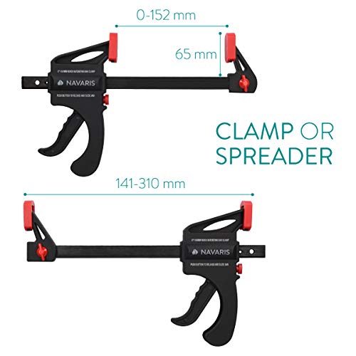 Navaris Set de 2x sargentos de barra - 2 Abrazaderas de carril para apriete interior y exterior - Herramienta de carpintero - 2x de 15CM