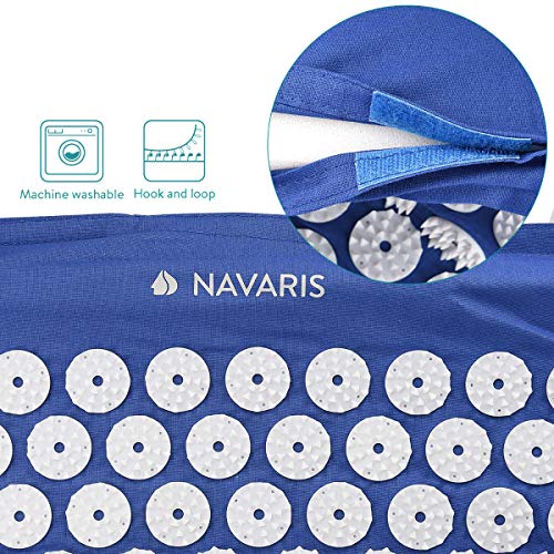 Navaris Set de masaje de acupresión - Esterilla de acupuntura y almohada - Manta para alivio de contracturas musculares dolor muscular Azul y blanco