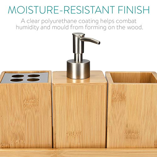 Navaris Set para el baño de bambú - Juego 4 Accesorios para Lavabo - Kit de 4 Piezas - 1x dispensador de jabón 1x Porta Cepillo 1x Vaso 1x Bandeja Navaris Set para el baño de bambú - Juego 4 Accesorios para Lavabo - Kit de 4 Piezas - 1x dispensador de jabón 1x Porta Cepillo 1x Vaso 1x Bandeja