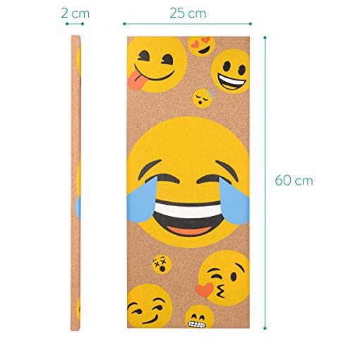 Navaris tablero de corcho con diseño de emojis - Pizarra de corcho de 25x60x2CM - Tablón para colgar anuncios con 6 chinchetas y set de montaje