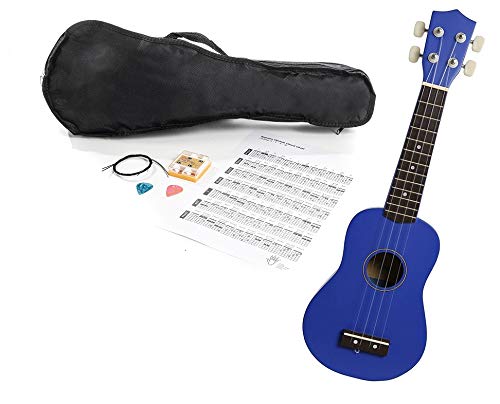 Navarra Ukelele con accesorios NV23PK azul, con funda, silbato afinador, púas y cuerdas de repuesto, con Lesson online (enseñanza online para músicos)