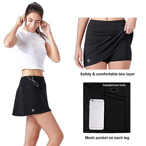 NAVISKIN Falda Pantalón Deportiva de Tenis Golf para Mujer Skorts Casuales con Bolsillos para Correr Entrenamiento Pilates Fitness Elástica Transpirable Negro M