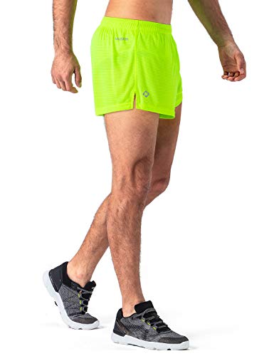NAVISKIN Pantalones Cortos de Atletismo para Hombre Shorts Deportivos de Correr Fitness Secado Rápido Ligero Súper Transpirables Elásticos Elementos Reflectantes (Amarillo, M)