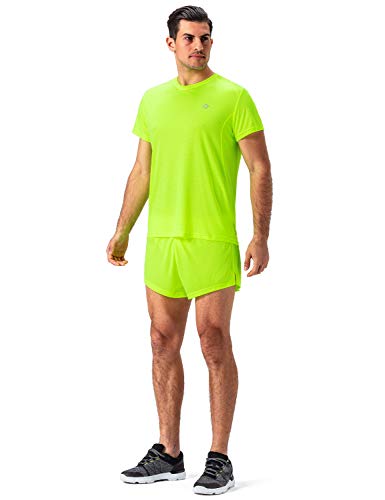 NAVISKIN Pantalones Cortos de Atletismo para Hombre Shorts Deportivos de Correr Fitness Secado Rápido Ligero Súper Transpirables Elásticos Elementos Reflectantes (Amarillo, M)