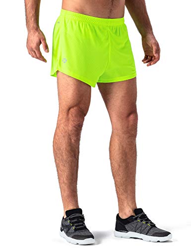 NAVISKIN Pantalones Cortos de Atletismo para Hombre Shorts Deportivos de Correr Fitness Secado Rápido Ligero Súper Transpirables Elásticos Elementos Reflectantes (Amarillo, M)