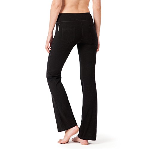 NAVISKIN Pantalones de Yoga para Mujer Pants de Pilates Bolsillos Elástico Transpirable Ideal para Danza Correr Trotar Ejercicio Aeróbico Pilates Fitness Negro Inseam-31in L