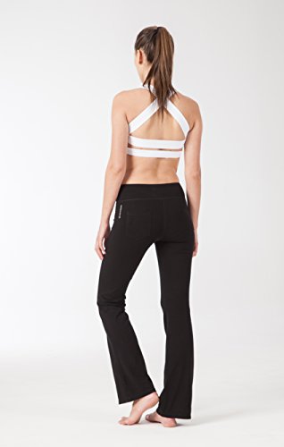 NAVISKIN Pantalones de Yoga para Mujer Pants de Pilates Bolsillos Elástico Transpirable Ideal para Danza Correr Trotar Ejercicio Aeróbico Pilates Fitness Negro Inseam-35in L