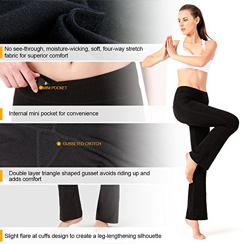 NAVISKIN Pantalones de Yoga para Mujer Pants de Pilates Bolsillos Elástico Transpirable Ideal para Danza Correr Trotar Ejercicio Aeróbico Pilates Fitness Negro Inseam-29in M