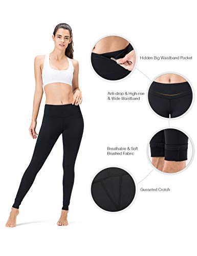 NAVISKIN Pantalones Yoga Forro Polar Mujer Pilates Mallas Deportivas Leggings Largos Bolsillo Elástico Transpirable Training Running Fitness Negro XL