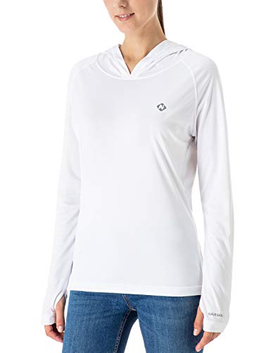 NAVISKIN Playera Casual UPF 50+ con Capucha para Mujer Camiseta Deportiva de Manga Larga Térmica Acampada Campismo Senderismo Deporte Marcha Ligera Secado Rápido, Blanco L