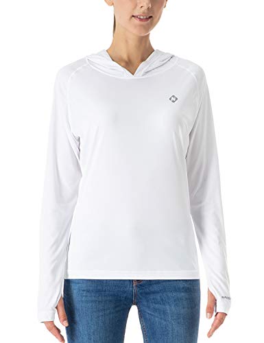 NAVISKIN Playera Casual UPF 50+ con Capucha para Mujer Camiseta Deportiva de Manga Larga Térmica Acampada Campismo Senderismo Deporte Marcha Ligera Secado Rápido, Blanco L