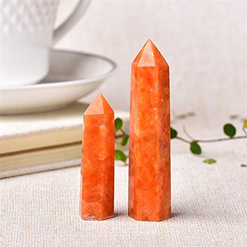 NBKLSD Cristales 1pc Cristal Natural de Punto Sunstone Energía Piedra en Bruto Cuarzo Torre Naranja Varita for la decoración casera Reiki obelisco Regalo (Color : Sunstone, Size : 70 80mm)