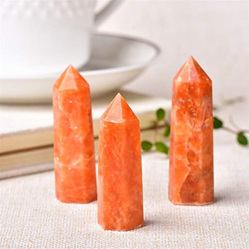 NBKLSD Cristales 1pc Cristal Natural de Punto Sunstone Energía Piedra en Bruto Cuarzo Torre Naranja Varita for la decoración casera Reiki obelisco Regalo (Color : Sunstone, Size : 70 80mm)