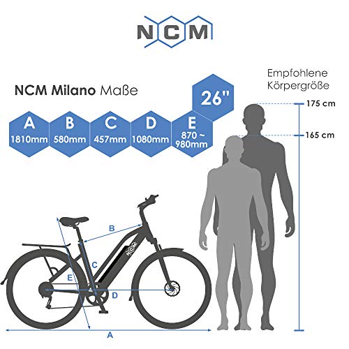 NCM Milano Bicicleta eléctrica de Trekking, 250W, Batería 48V 13Ah 624Wh (26" Blanco)