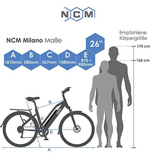 NCM Milano Bicicleta eléctrica de Trekking, 250W, Batería 48V 13Ah 624Wh (26" Blanco) NCM Milano Bicicleta eléctrica de Trekking, 250W, Batería 48V 13Ah 624Wh (26" Blanco)