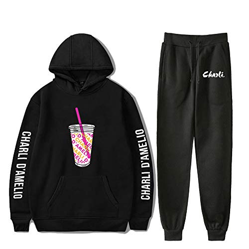 NCTCITY Conjunto Deportivos de Chándal Sudadera con Capucha y Pantalón de Sudor Charli D'Amelio Impresión Set Tops con Bolsillo y Pantalones