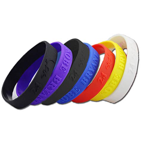 Ndier Pulsera de silicona de baloncesto, juego de 6 pulseras coloridas y elásticas estampadas Kobe bandas de muñeca deportivas unisex para adultos y Adolescente