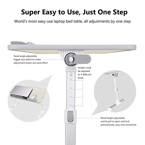 NearPow Mesa de Cama para Portátil Ajustable Plegable Sofá Mesa de Desayuno Mesa Plegable Ordenador Mesa Plegable Lectura para Niños (Crema-Tamaño Grande)