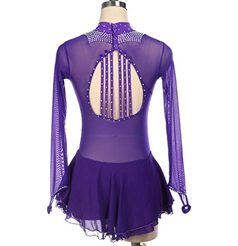 NEE Patinaje Artístico Traje Maillot Gimnasia Rítmica Halter para Mujer Pedrería Brillante Sexy Moda Ropa De Competición,Púrpura,M