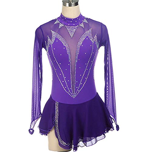 NEE Patinaje Artístico Traje Maillot Gimnasia Rítmica Halter para Mujer Pedrería Brillante Sexy Moda Ropa De Competición,Púrpura,M