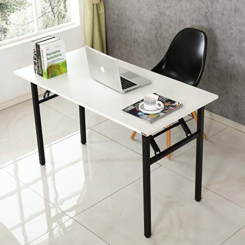 Need Mesa Plegable 120x60cm Mesa de Ordenador Escritorio de Oficina Mesa de Estudio Puesto de Trabajo Mesas de Recepción Mesa de Formación AC5DB-120 (Blanco & Negro)