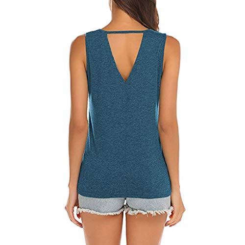 NEEKY Camisetas de Fitness para Mujer - Blusas sin Mangas sin Mangas para Mujer Blusas sin Mangas con Cuello de Ojo Camisa Sexy de Verano(XL, Azul)