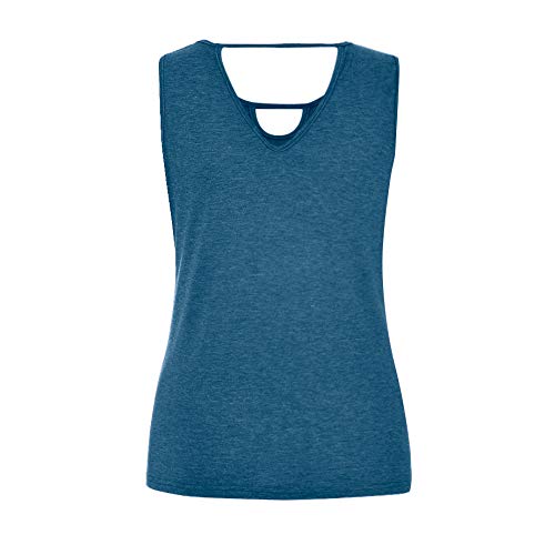 NEEKY Camisetas de Fitness para Mujer - Blusas sin Mangas sin Mangas para Mujer Blusas sin Mangas con Cuello de Ojo Camisa Sexy de Verano(XL, Azul)