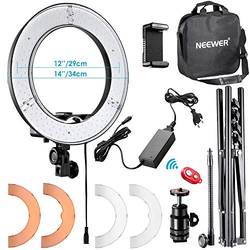 Neewer 14 Pulgadas Exterior LED Anillo de Luz 36W 5500K con Soporte de Luz Kit: Tubo Filtro de Color Adaptador de Zapata Caliente Receptor Bluetooth para Disparo Cámara Youtube Video TikTok