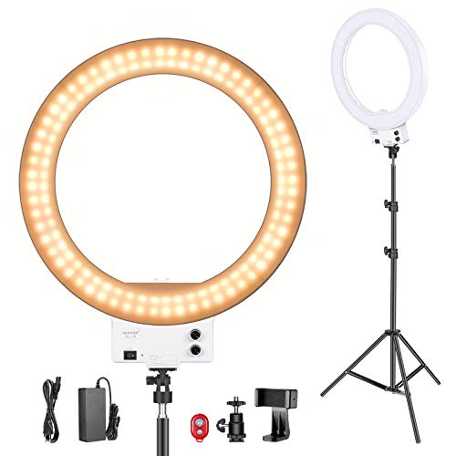 Neewer 18 Pulgadas LED Anillo de Luz Blanco con Kit de Iluminación, 42W 32000-5600K con Filtro Color, Adaptador de Zapata, Soporte para Móvil para Maquillaje, Cámara/Smartphone Disparo Video Youtube