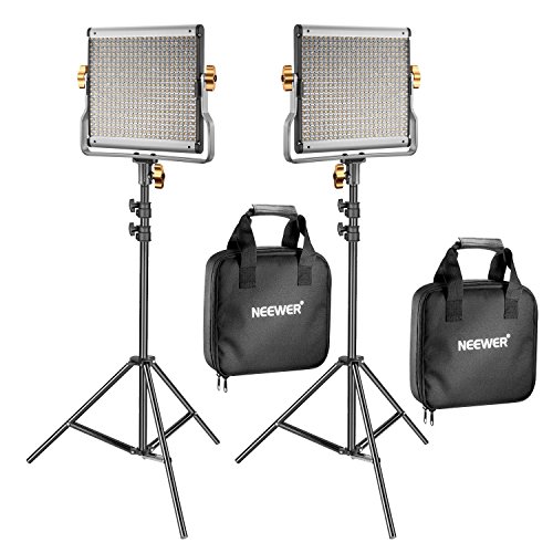 Neewer 2 Pack Regulable Bi-Color 480 LED de Luz de Vídeo y Kit de Iluminación de Soporte Incluye: 3200-5600K CRI 96 + Panel de LED con Soporte U, 200 Centímetros Soporte de Luz