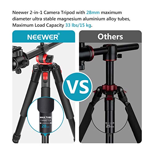 Neewer 2en1 Monopie Trípode de Cámara con Columna Central Giratoria 360°y Placa QR con Cabeza Esférica 184cm Patas de Trípode de Aluminio 4 Secciones para Cámaras DSLR Hasta 15kg