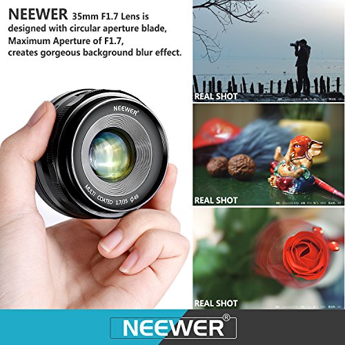 Neewer 35 mm f/1.7 Lentes con Fuego Manual para cámaras Digitales Sony E-Mount con Sensor APS-C, como Sony A7III A9 NEX 3 3N 5 NEX 5T NEX 5R NEX 6 7 A6400 A5000 A5100 A6000 A6100 A6300 A6500 A3000