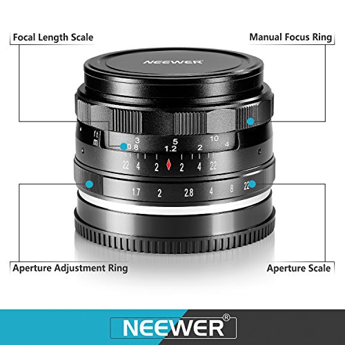 Neewer® 35mm f/1.7 Enfoque Manual Primer Lente Fija para OLYMPUS y PANASONIC APS-C Cámaras Digitales, Tal como OLYMPUS: E-M1/M5/M10, E-P5E-PL3/PL5/PL6/PL7, PANASONIC: GM1/2, GX1/2/7/8, GF5/6/7