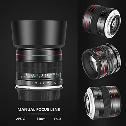 Neewer 85mm f/1.8 Lente Retrato Telefoto Asférica para Cámaras DSLR Nikon D5 D4S DF D4 D810 D800 D750 D7200 D7100 D7000 D5500 D5300 D5200 D3400 D3100,Enfoque Manual Cristal HD