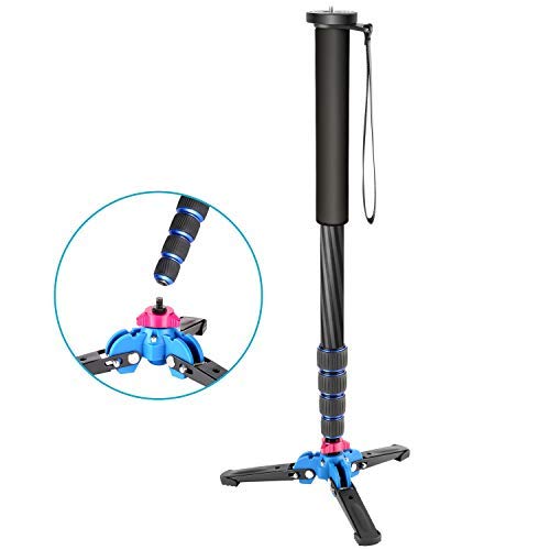 Neewer Cámara Extensible Monopod Fibra Carbon con Trípode Plegable Base Soporte: Pierna 5 Secciones máx. 168cm para Cámaras DSLR Nikon Canon Sony Carga hasta 5 Kilogramos